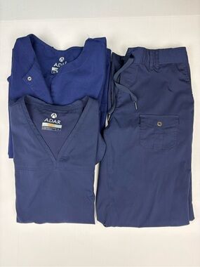 Adar Pro Universal Women Medium Large Scrubs Top Pants Jacket Navy Blue Nurse
